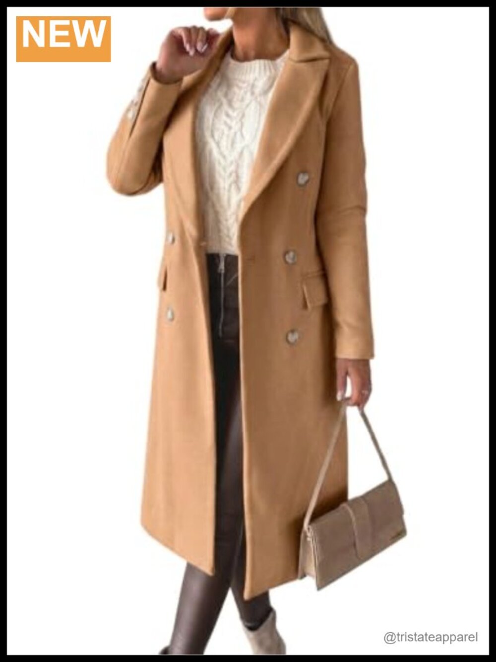 Womens Long Wool Coat Double Breasted Trench Coat Fall Winter